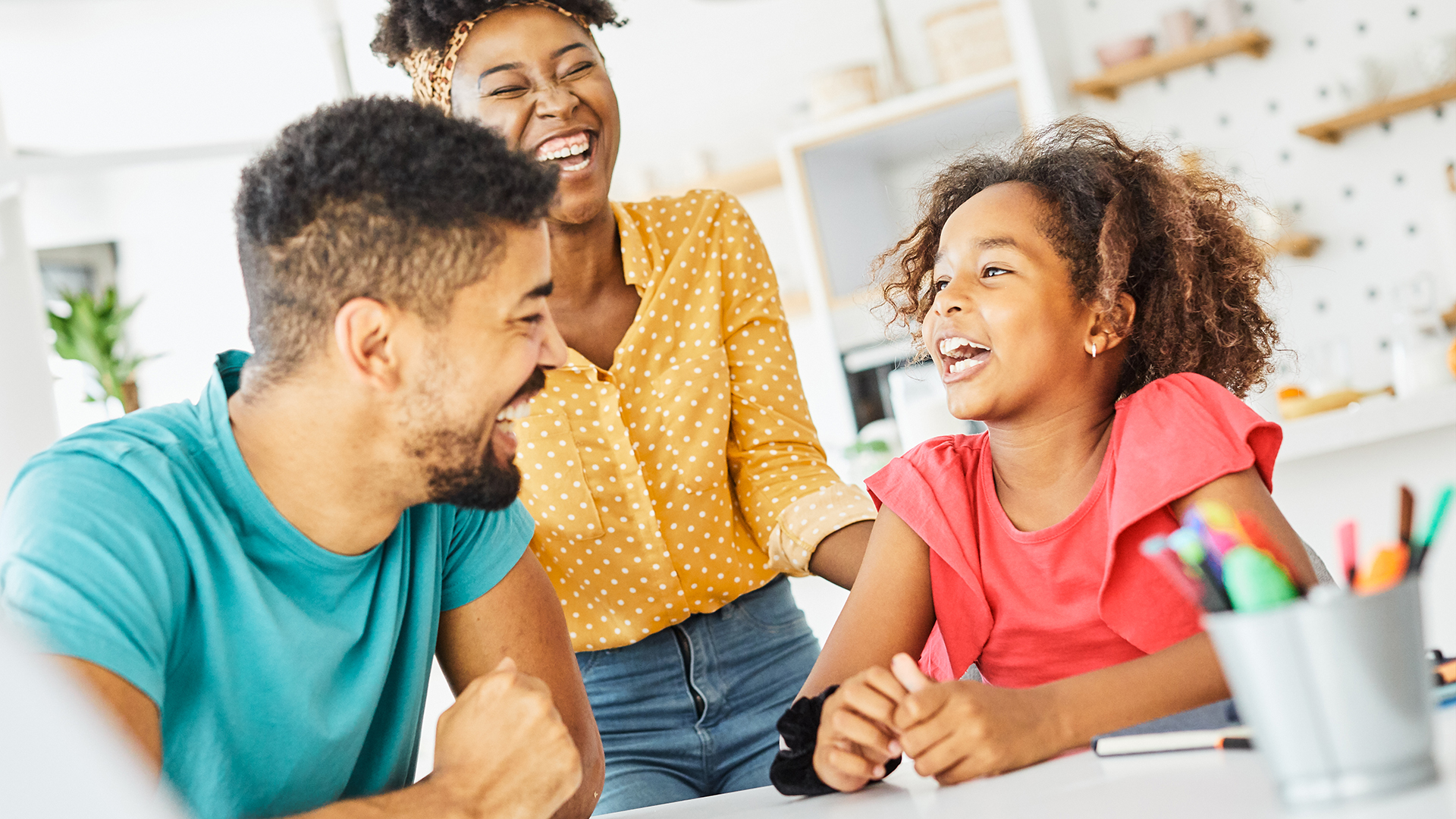 Child family woman home happy man father mother